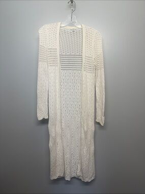 Guess Cream Open Weave Knit Sweater Long Cardigan